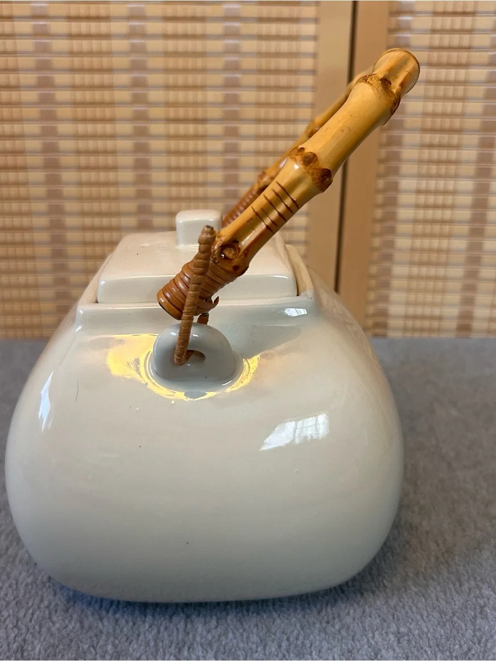 Pottery Barn Asian Square Tea Pot With Bamboo Handle